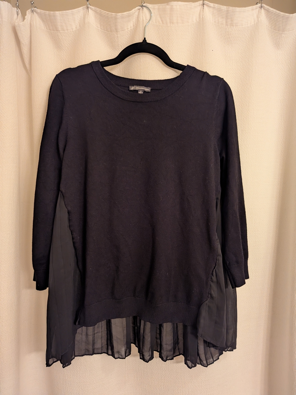 Adrianna Papell Black Light Weight Knit Sweater with Sheer Pleated Back